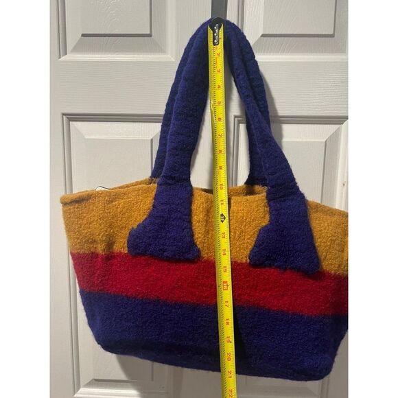 Handmade Large Multicolor Felted Tote Bag Blue Yellow Red - Picture 3 of 5